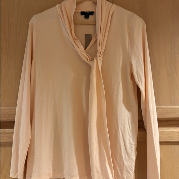 J Crew 365 NWT Stretch Blush Pink Tie Neck Blouse - Picture 8 of 10